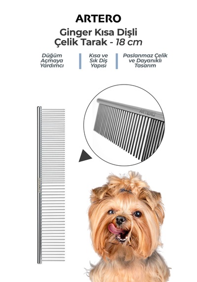 Artero Ginger Kısa Dişli Köpek Tarağı 18cm