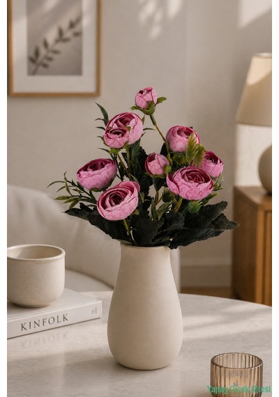 Yapay Çiçek Sitesi Yapay Şakayık Gül Demeti 31cm Pembe