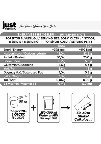 Just Nutrition Whey Protein Tozu + Karbonhidrat 400 Gr 8 Servis Çikolata + Shaker + Protein Kahve Hediyeli çikolata