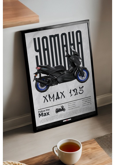 X-max 125 Siyah Ahşap Çerçeveli Poster, Dekoratif Motosiklet Duvar Tablosu