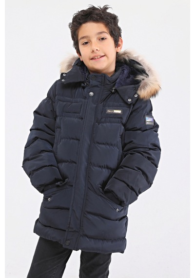 Natürel Kürklü Erkek Çocuk Şişme Mont 51246 Lacivert