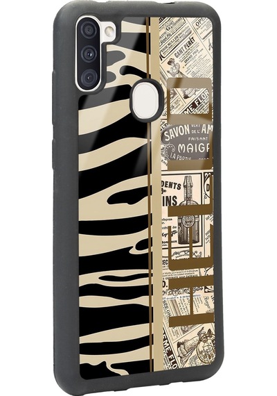Samsung Uyumlu A11 Zebra Gazete Tasarımlı Glossy Telefon Kılıfı Çok Renkli