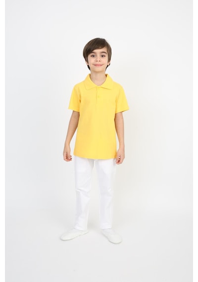 Erkek Çocuk Takım Lakos Beyaz Pantalon Ve Polo Yaka T-shirt Sarı