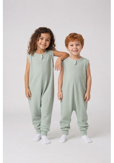 Babyhola 1 Tog Yazlık Çocuk Uyku Tulumu 1-8 Yaş Unisex Kısa Kollu %100 Pamuk Waffle 2702 Mint
