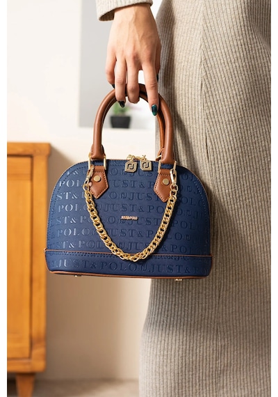 Just Polo Kadın Zincir Detaylı Lüks El Ve Omuz Çantası Shopper Ebat : 25x22 Cm Lacivert