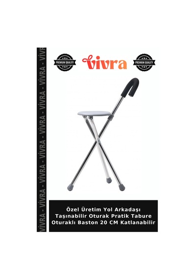 Özel Üretim Yol Arkadaşı Taşınabilir Oturak Pratik Tabure Oturaklı Baston 20 Cm Katlanabilir