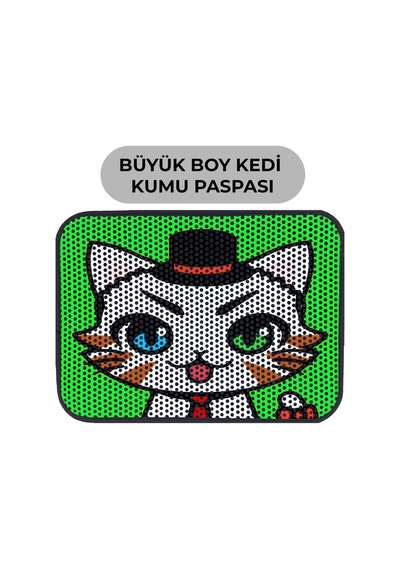 Büyük Boy Renkli Desenli Elekli Kedi Tuvalet Önü Paspası 60 X 80 Cm Büyük Yeşil - 834019341