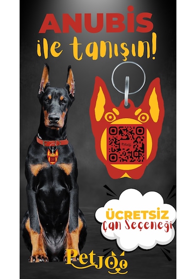 Petjoo 30.Anubis Sarı-Kırmızı Qr'lı Köpek Künyesi