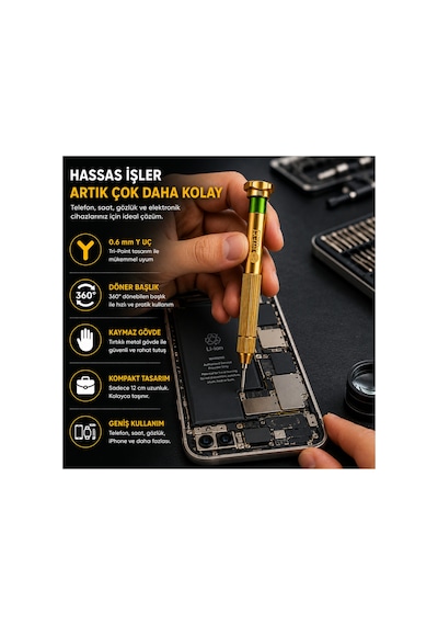 0.6 Mm Y Uç Profesyonel Metal Hassas Tornavida - Telefon, Saat, Gözlük Ve İphone Tamir Tornavidası 12 Cm