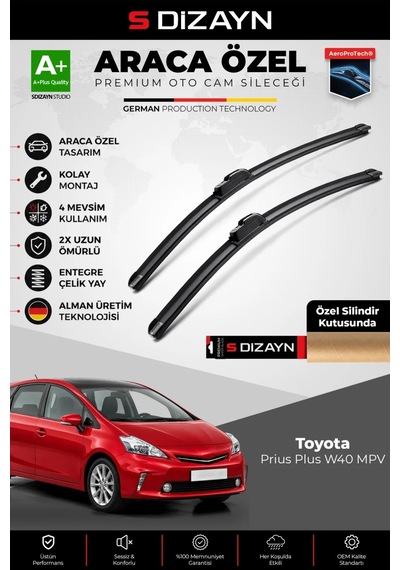 S-dizayn Toyota Prius Plus W40 Mpv Ön Cam Silecek Seti 2012 Üzeri Premium Araca Özel 65-38 Cm A+ Kal