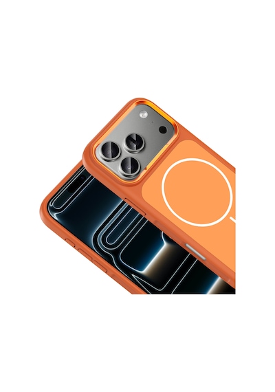 Apple Uyumlu iPhone 17 Pro Max Kılıf M-safe Şarj Özellikli Metal Kamera Çerçeveli Sanremo Silikon Kılıf Turuncu