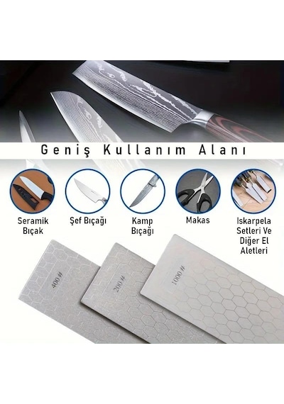 Valkyrie 3 Adet Elmas Biley Seti Bıçak Bileme Taşı Sulu Veya Susuz Biley Uzun Ömürlü Aşınmaz 200 400 1000 Grit