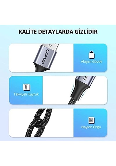 Örgülü Usb Type-c Şarj Ve Data Kablosu, 1.5 Metre, Siyah