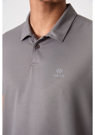 Tommy Life Koyu Gri Logo Baskılı Standart Kalıp Polo Yaka Aktif Spor Erkek T-shirt - 88252 Koyu Gri