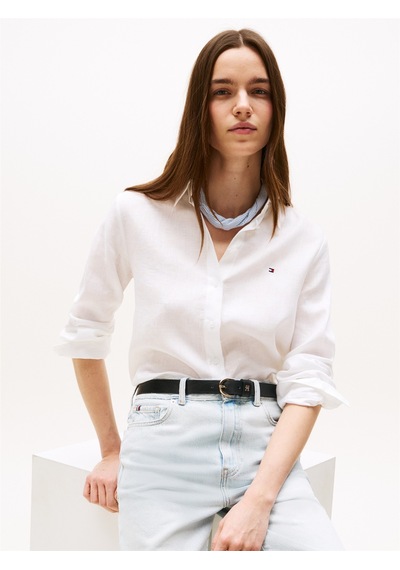 Tommy Hilfiger Ess Lınen Relaxed Shırt Kadın Beyaz Gömlek - Ww0ww44679