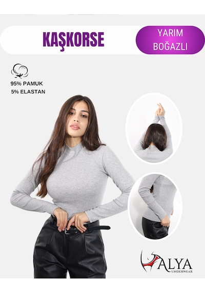 Alya Underwear Kaşkorse Yarım Boğaz Body Sweatshirt, Fitilli Kumaş, Likralı, Bordo Gri Melanj Alya Underwear Kaşkorse Yarım Boğaz Body Sweatshirt, Fitilli Kumaş, Likralı, Bordo Gri Melanj