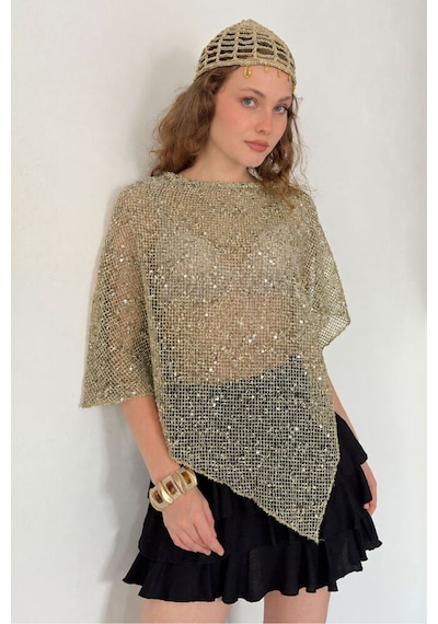 Verymoda Asimetrik Kesim Yarasa Kol Pullu Bluz D3118 Haki