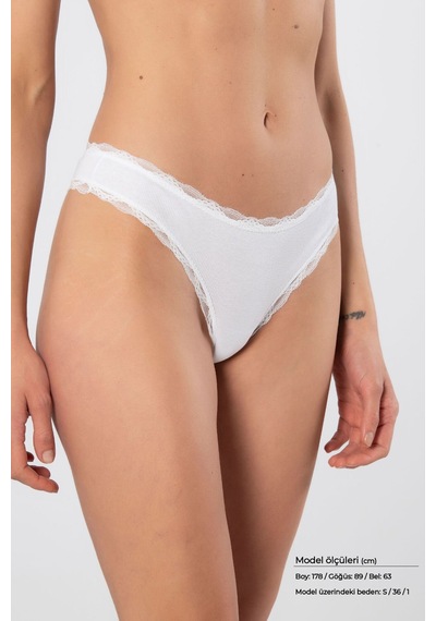 Türen Kadın Likralı Ribana Dantelli String 2'li Paket 927/beyaz Beyaz