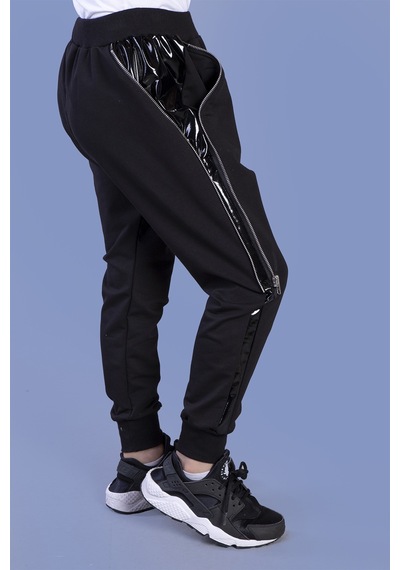 Toontoy Unisex Çocuk Fermuar Detaylı Deri Görünümlü Eşofman Alt Siyah