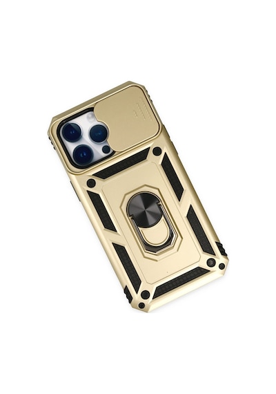 Apple iPhone Uyumlu - 14 Pro Max Kılıf Pars Lens Yüzüklü Silikon - Gold