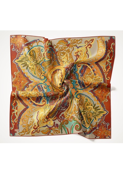 Silk Home Twill İpek Eşarp 11512-07 Koyu Turuncu Art Desen Koyu Turuncu