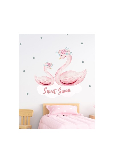 Pembe Kuğu Duvar Sticker Seti Diğer
