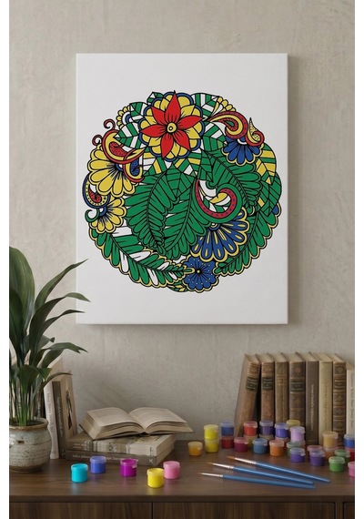 Çiçek Desenli Mandala Tuval Boyama Seti 40x50 Cm