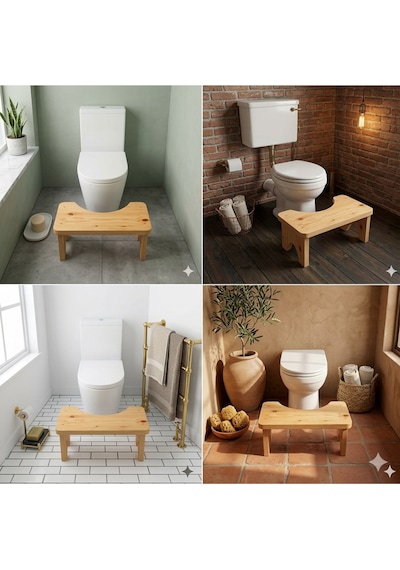 .premium Masif Çam Klozet Taburesi - 17cm İdeal Sağlık Boyu - %100 Doğal Ahşap Kurulu Teslimat Bej