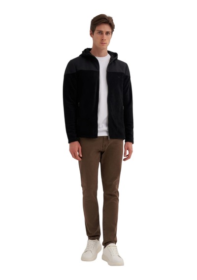 Cazador Erkek Kapüşonlu Polar Kumaş Basic Regular Fit Sweat Hırka-56390 Siyah