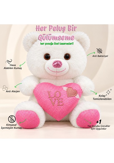 Ayıcık Sevimli Parlak Seri 35cm - Sevimli 001 - Beyaz
