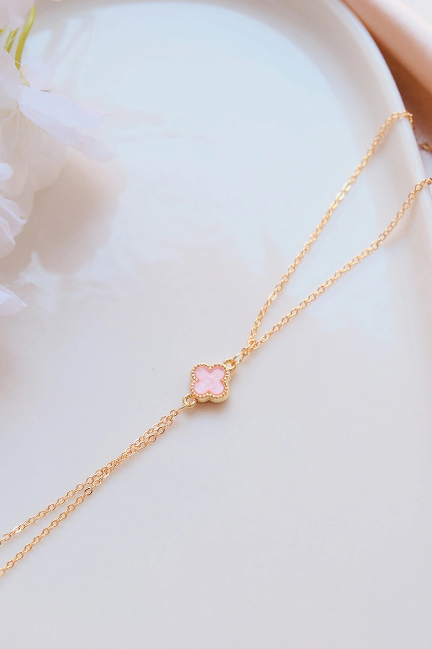 Gold Pembe Doğal Taşlı Yonca Şahmeran Gold
