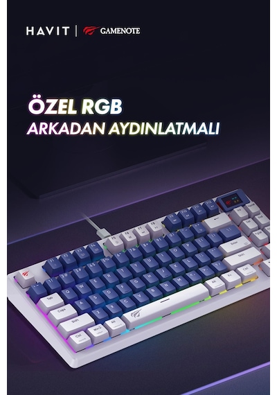Havit Gamenote Kb884l Rgb Mekanik Türkçe Klavye 1.06inç Tft-lcd Ekran - Red Switch