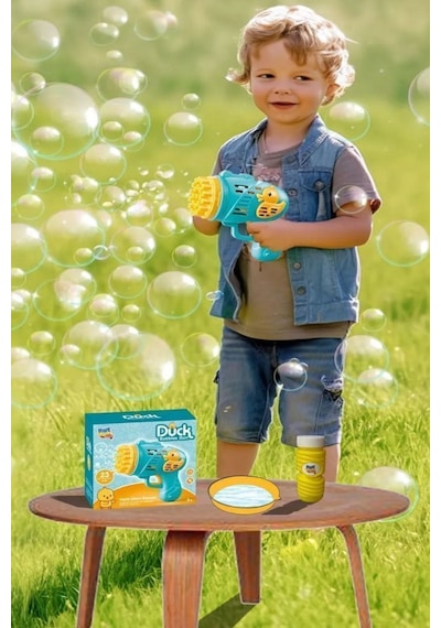 Mavi Duck Ördek Çok Delikli Pilli Köpük Atan Tabanca Bubble Gun Köpük Tabancası Oyuncak