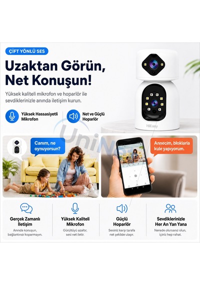 Uninet 5mp Ultra Hd Çift Lensli Wifi Iç Mekân Güvenlik Kamerası Akıllı Hareket Algılama, Gece Görüşü Ve Uzaktan Izleme 355 Derece Dönebilen Ptz Kamera