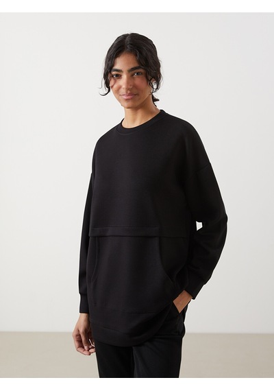Lcw Modest Siyah Bisiklet Yaka Oversize Kadın Sweatshirt Tunik