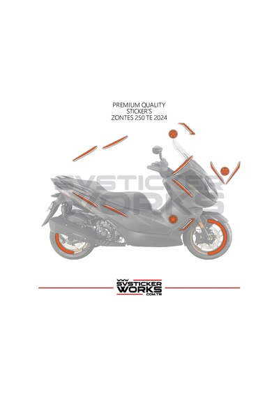 Zontes 250 Te Sticker Kaplama Set Full Kit Parçalı Etiket Sticker Modeli Turuncu