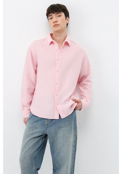 Vamos Müslin Kumaş Oversize Gömlek Pembe