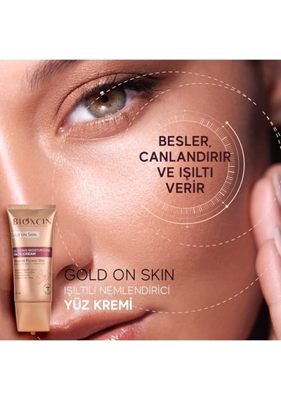 Bioxcin Gold On Skin Işıltılı Nemlendirici Yüz Kremi Hyalüronik Asitli, Pantenollü, Çiçek Yağları İle Zenginleştirilmiş, Tüm Cilt Tipleri İçin, 50 Ml