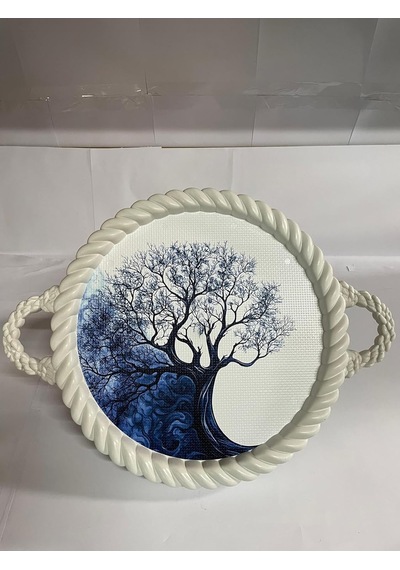 Bybars Lüks Dekoratif Plastik Tepsi Bukleli Çerçeve 35 X 35 Nostaljik Ağaç Desenli