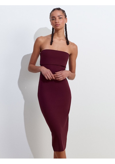 Dilvin 91422 Straplez Elbise-bordo Bordo