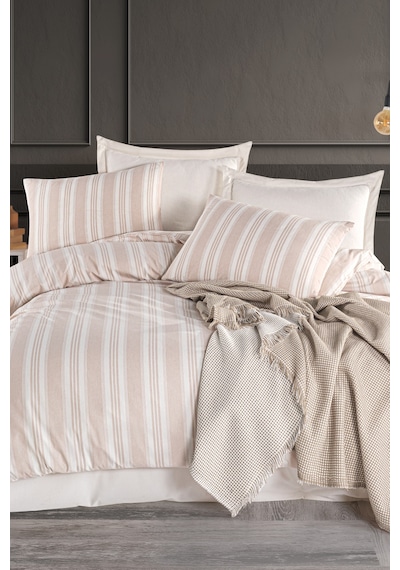 Eponj Home Sport Çizgili Nevresim Takımı Tek Kişilik Soft Line Bej Bej