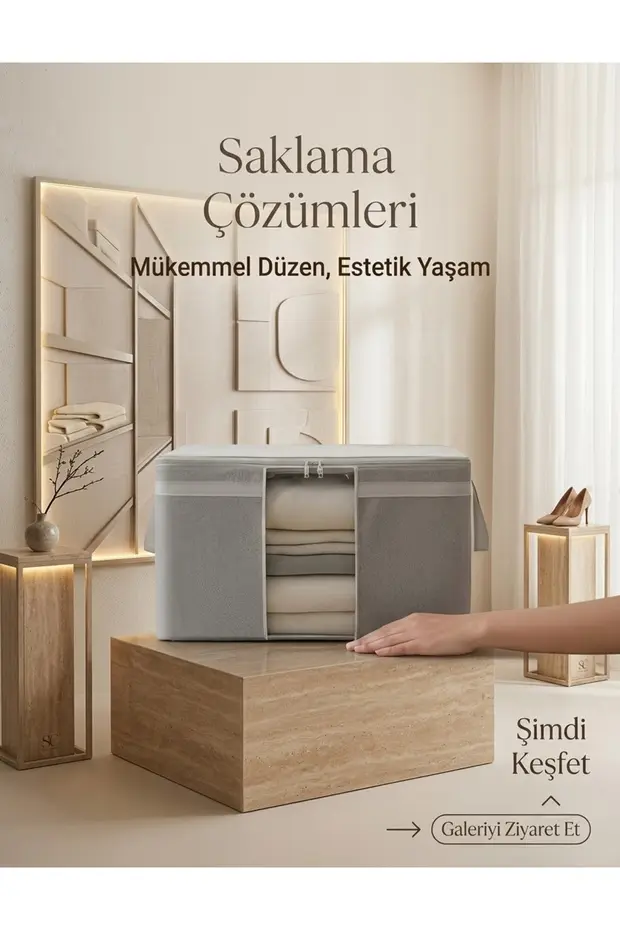 Lüks 4'lü Baza Altı Hurç Seti 70x40x40 Cm Geniş Hacimli Saklama Çantası Açık Gri