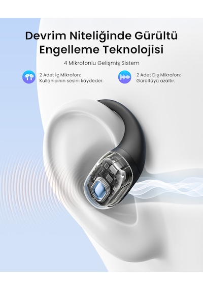 Ugreen Fitbuds Open-ear Kablosuz Kulak İçi Kulaklık, 30 Saat Çalma Süresi, 4 Mikrofon, Siyah, 65655
