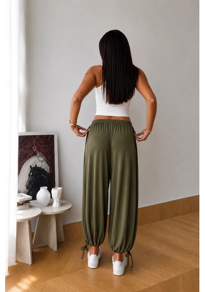 Bb Butik Basic Kadın Salaş Paraşüt Pantolon Ayarlanabilir Paça Frv34 haki