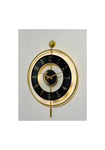 Pey Aksesuar Metal Camlı Duvar Saati 50 X 70 Cm Orta Boy Işıklı Gerçek Cam Duvar Saati Modern Tasarım M51-gold-şeffaf-siyah-gold