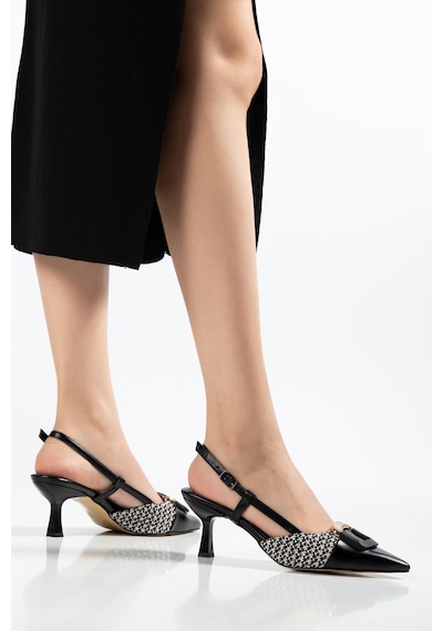 Suins Lady Model Kadın Stiletto İki Renk Ayakkabı 7 Cm Siyah