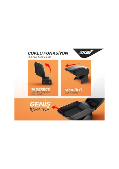 Full Fonksiyonlu Sürgülü Kol Dayama Kolçak (siyah)