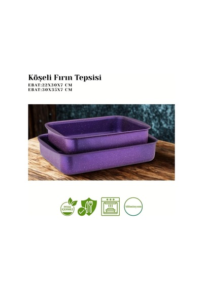 2li Granit Köşeli Tepsi Seti - Violet Çok Renkli