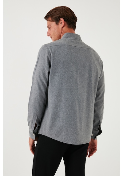 Buratti Pamuklu Regular Fit Düğmeli Yaka Kışlık Erkek Gömlek Cf24W127079 Koyu Gri