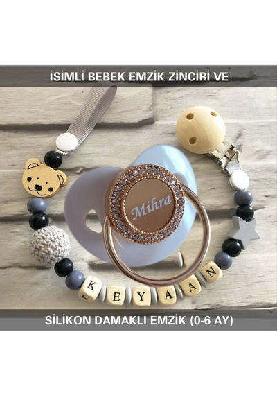 Sahi Aksesuar İsimli Emzik Zinciri Ve İsimli Silikon Emzik Bezyı391 Açık Pembe